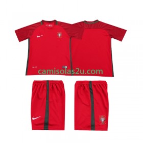 Camisolas de futebol Portugal 2016 Retro Criança Equipamento Principal Manga Curta